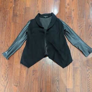 THEORY Women's Laura Blazer Jacket With Faux Leather Sleeves Sz: S